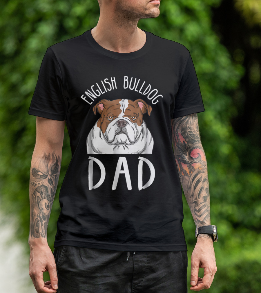 English Bulldog Dad With Illustrated Bulldog Head T-Shirt