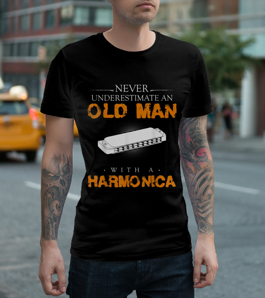 Never Underestimate An Old Man With A Harmonica T-Shirt