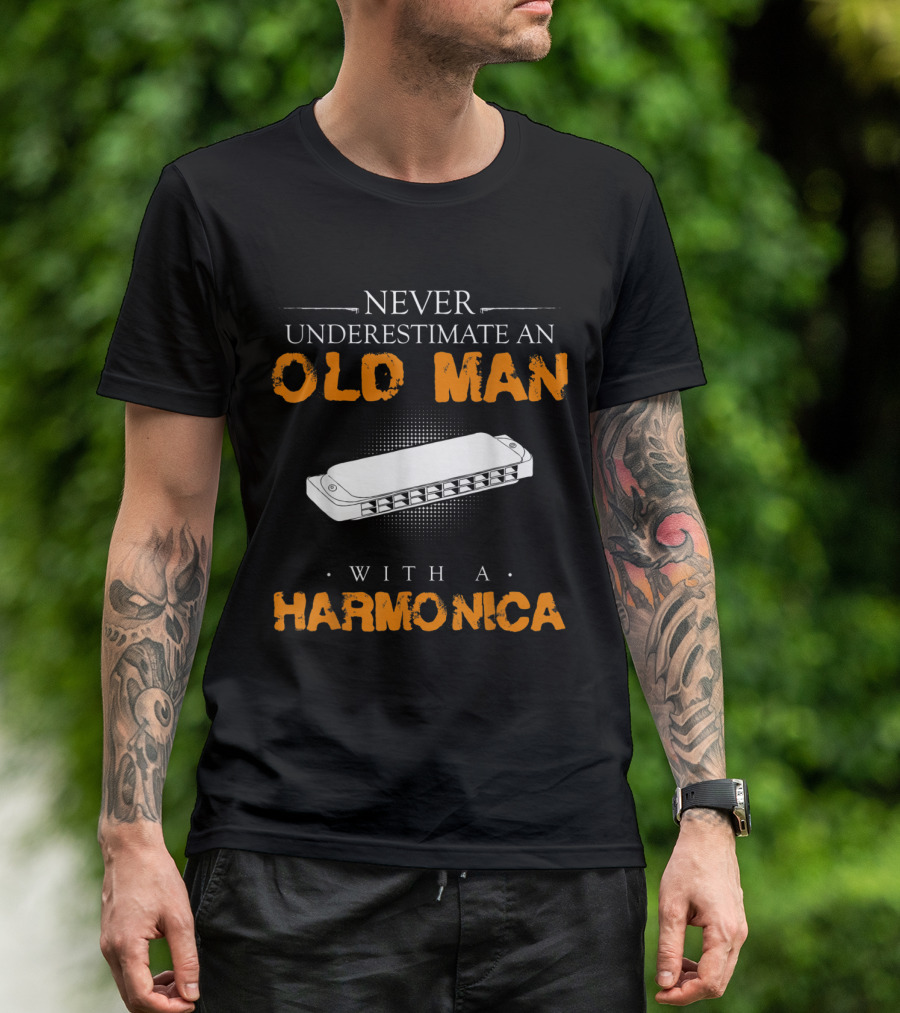 Never Underestimate An Old Man With A Harmonica T-Shirt