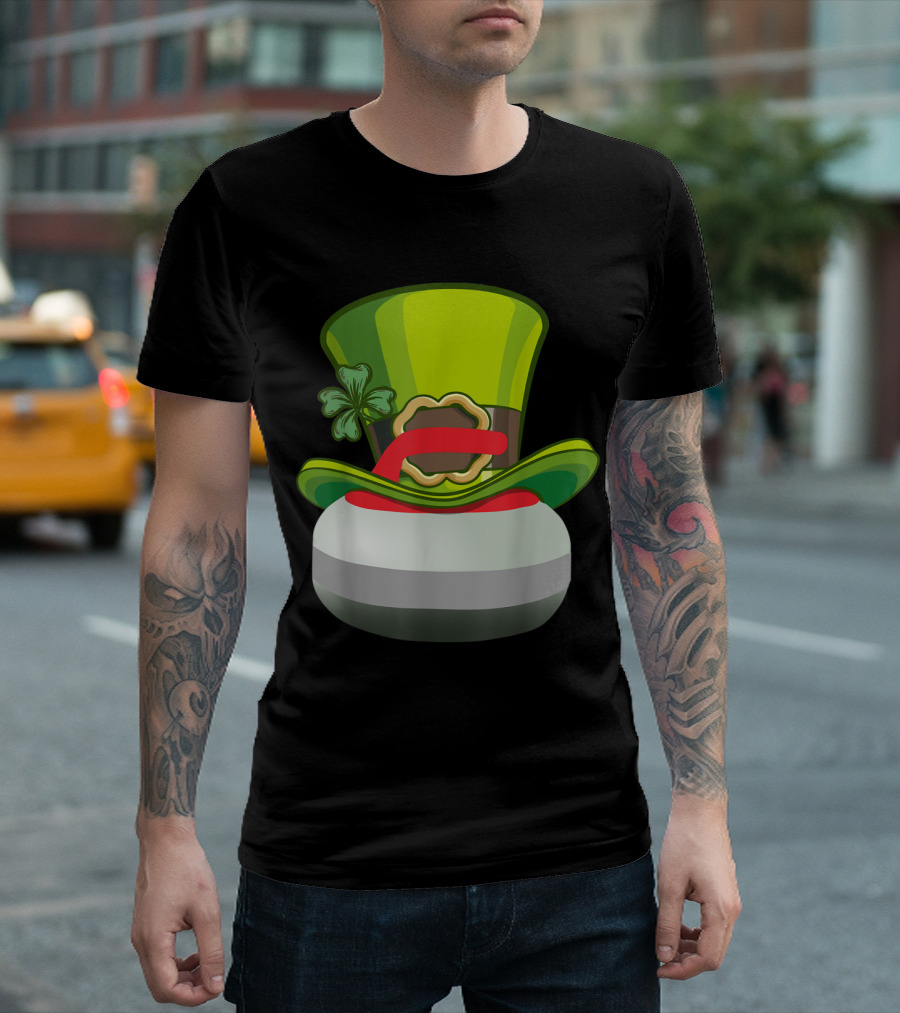 Leprechaun Hat And Shamrock On Curling Stone T-Shirt