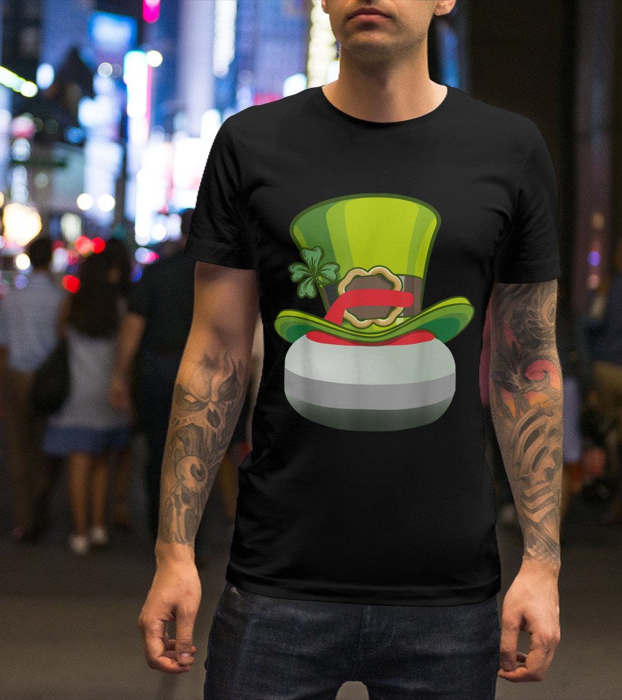 Leprechaun Hat And Shamrock On Curling Stone T-Shirt