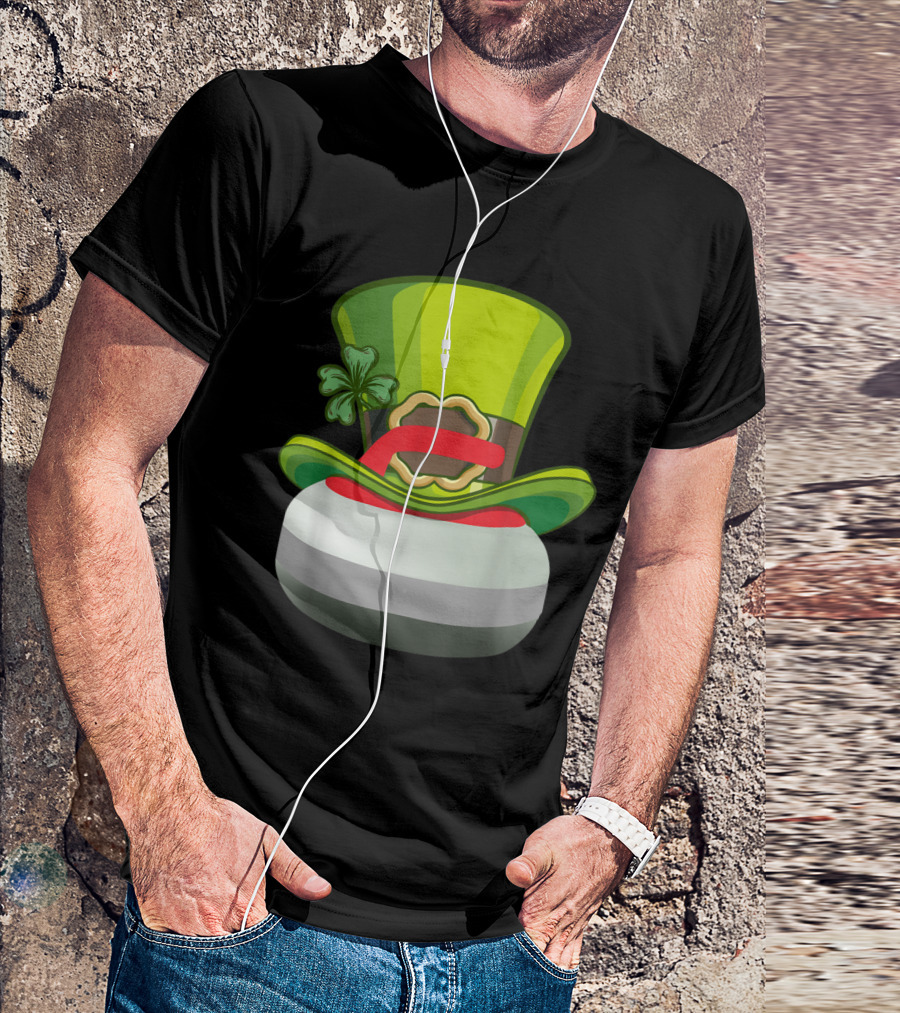 Leprechaun Hat And Shamrock On Curling Stone T-Shirt