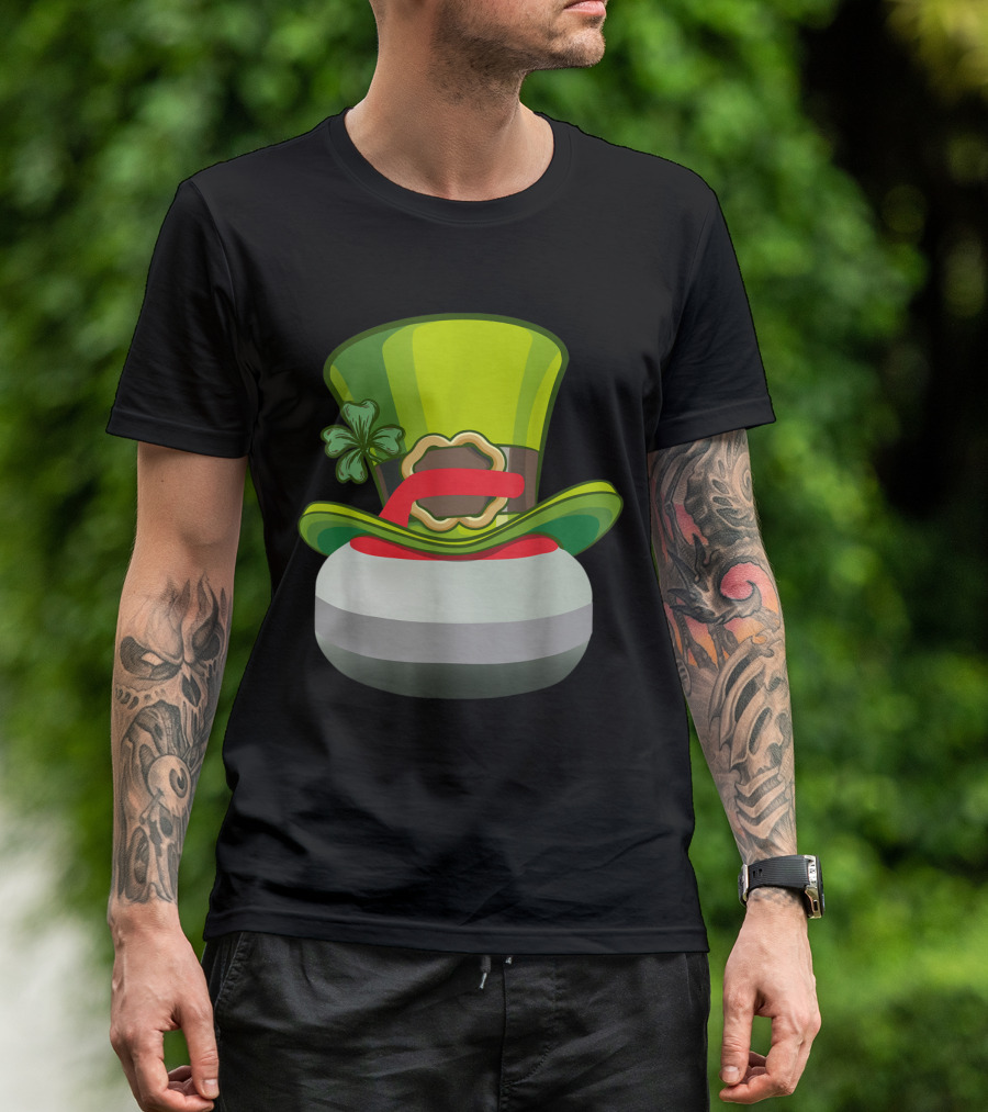 Leprechaun Hat And Shamrock On Curling Stone T-Shirt