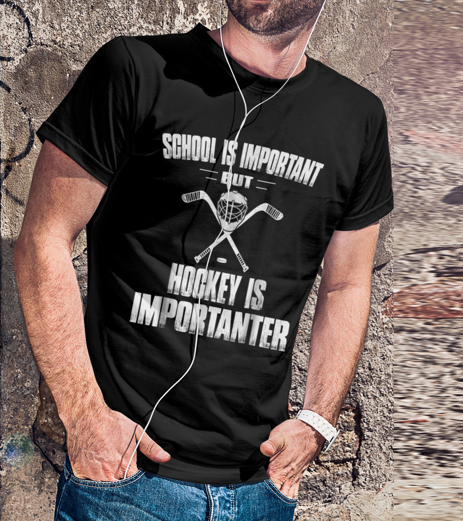 School Is Important But Hockey Is Importanter Vintage Hockey Mask And Sticks T-Shirt
