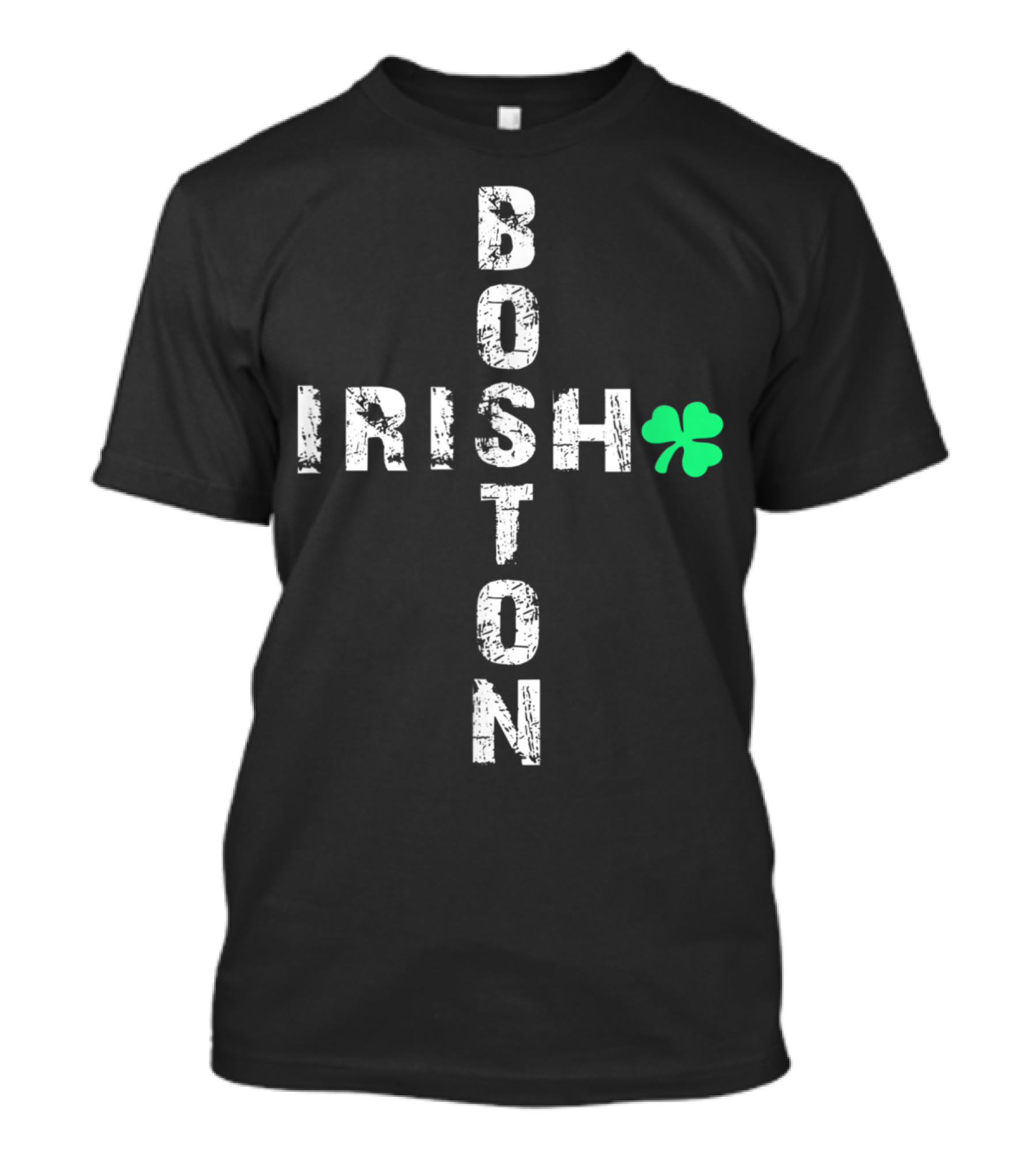 Boston Irish Shamrock Vertical And Horizontal Text T-Shirt