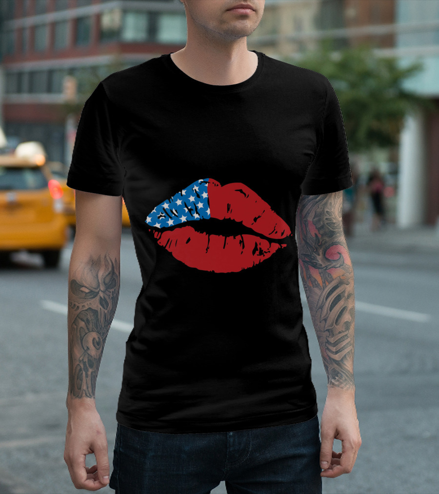 Stars And Stripes American Flag Lips USA 4th Of July Patriotic T-Shirt
