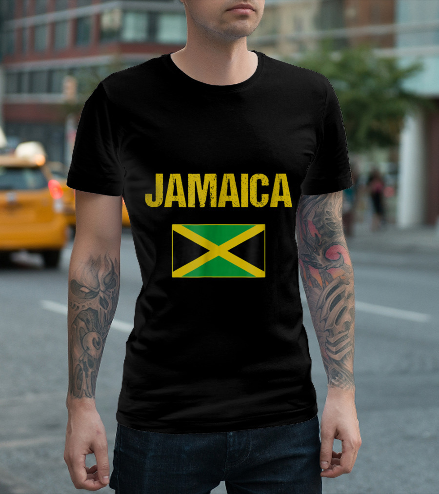 Jamaica Jamaican Flag Textured Yellow Font T-Shirt