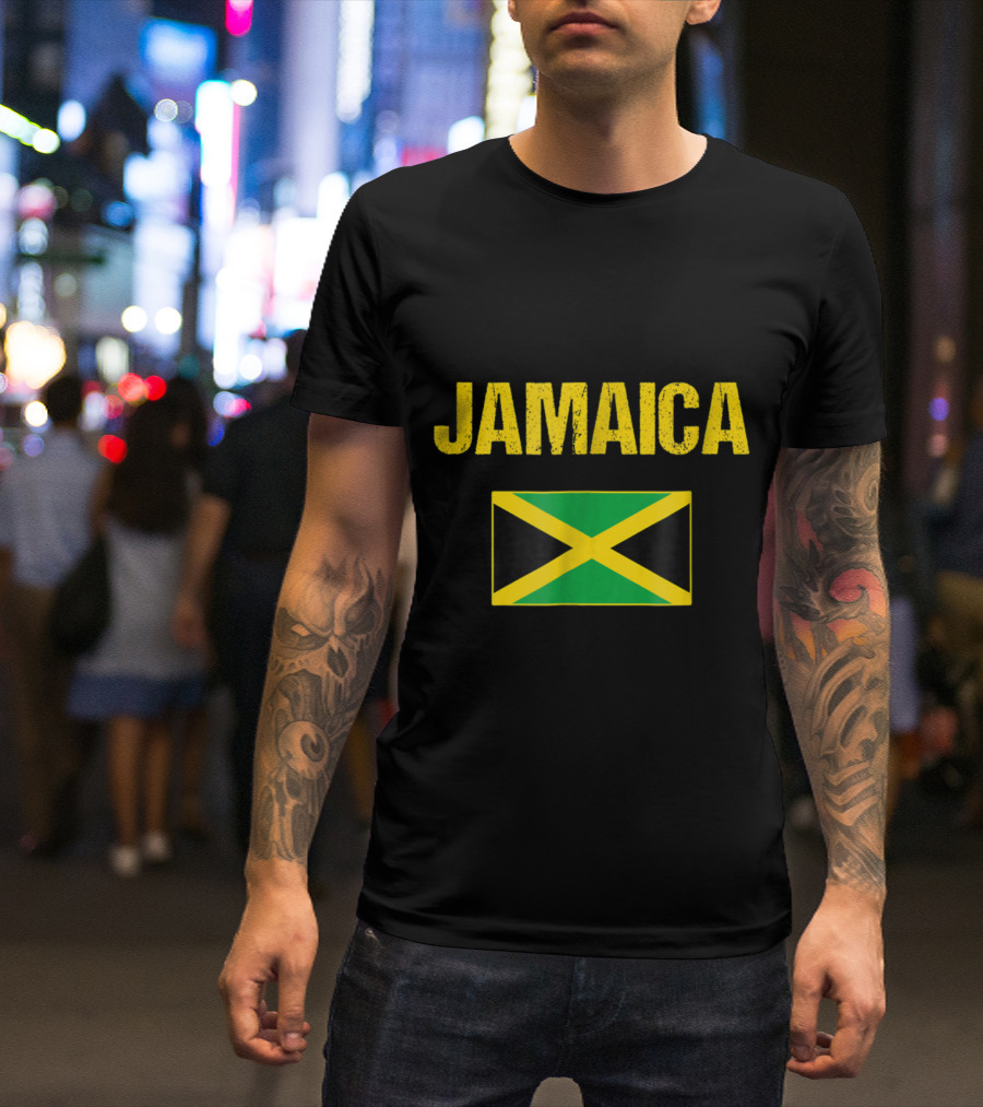 Jamaica Jamaican Flag Textured Yellow Font T-Shirt