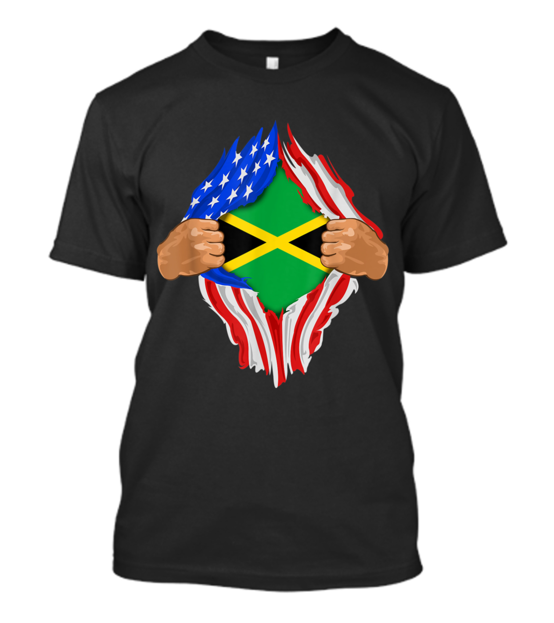 Jamaican Blood Inside Me Jamaica American Flag Ripped Open Displaying Jamaican Flag T-Shirt