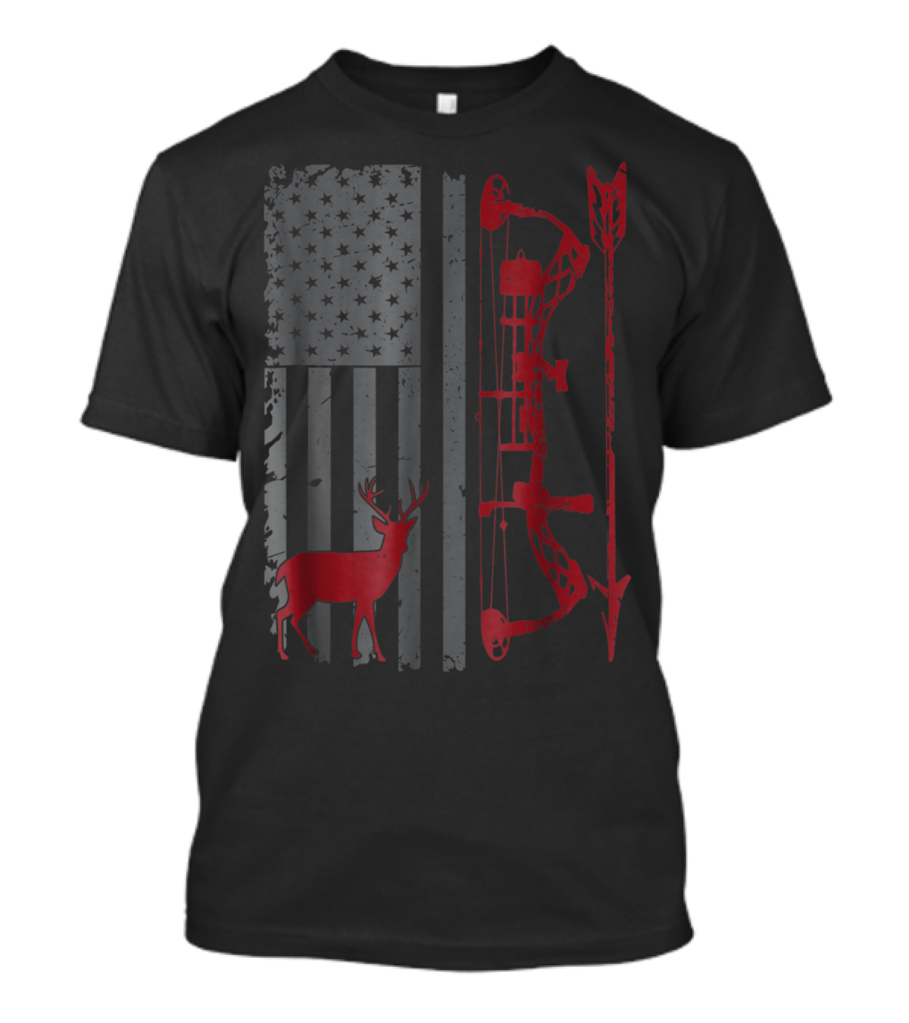 Bow Hunter American Flag Deer Bow Arrow Hunting Gear T-Shirt
