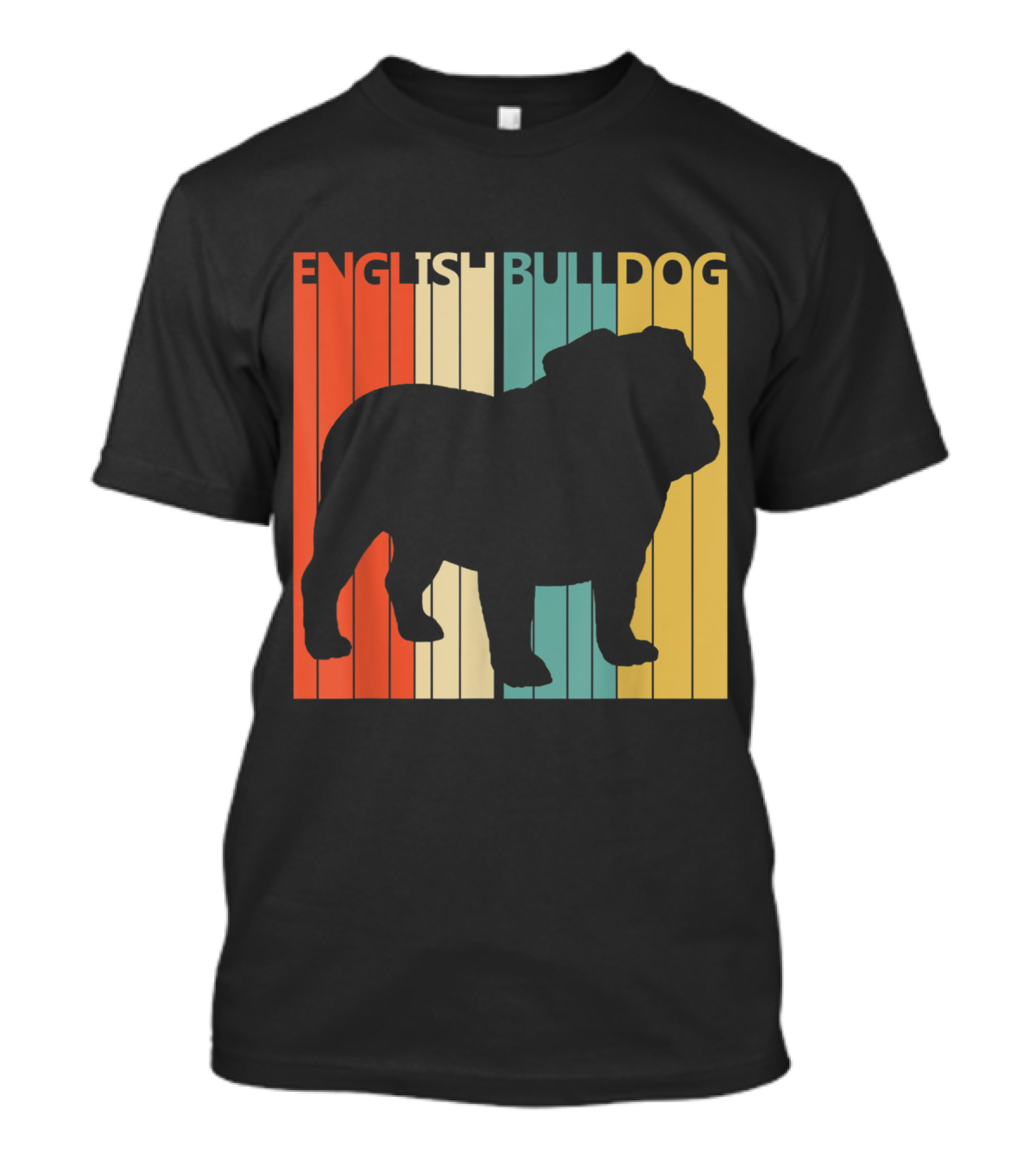 English Bulldog Silhouette Retro Stripes T-Shirt