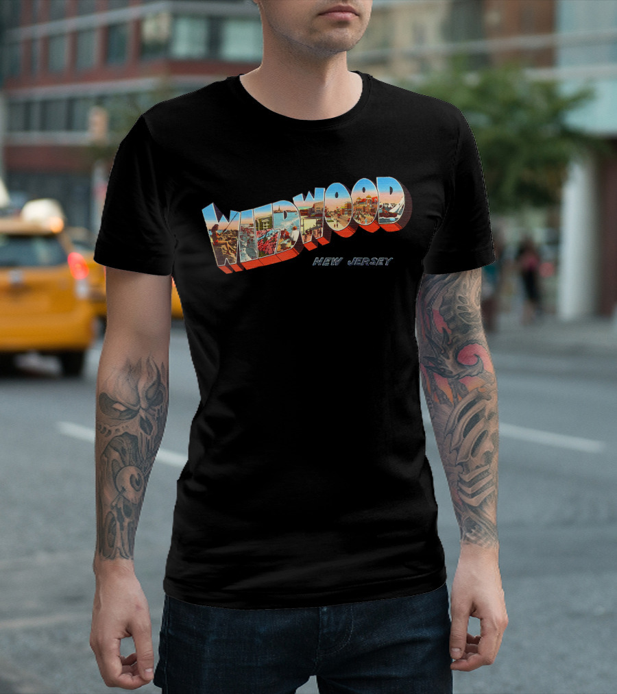 Wildwood New Jersey NJ Vintage Retro Beachscape Iconic Postcard T-Shirt
