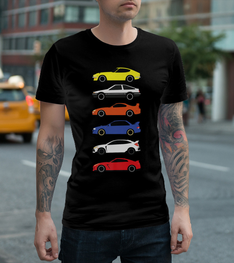 Japanese Car Drifting Turbo 90s Iconic Sports Cars Silhouette Compilation T-Shirt