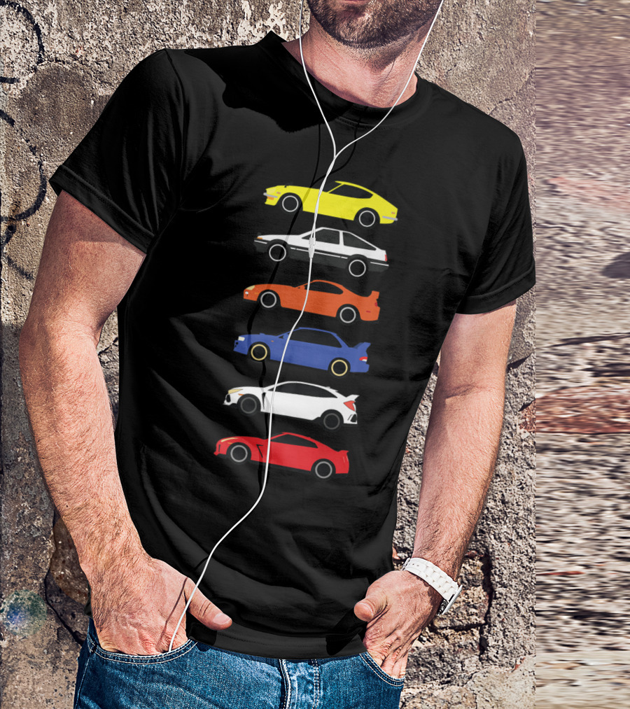 Japanese Car Drifting Turbo 90s Iconic Sports Cars Silhouette Compilation T-Shirt