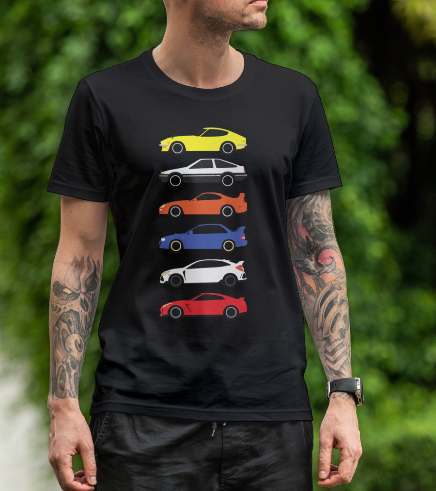 Japanese Car Drifting Turbo 90s Iconic Sports Cars Silhouette Compilation T-Shirt