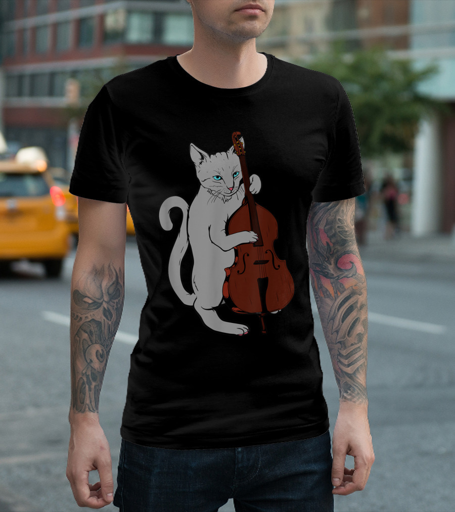 Jazz Cat Masterfully Performing on Upright Bass T-Shirt