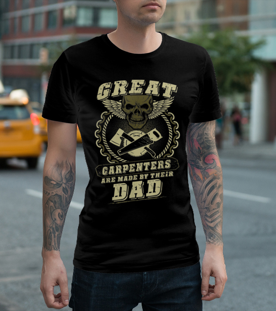 Great Carpenters Skull With Wings And Axes Typography T-Shirt