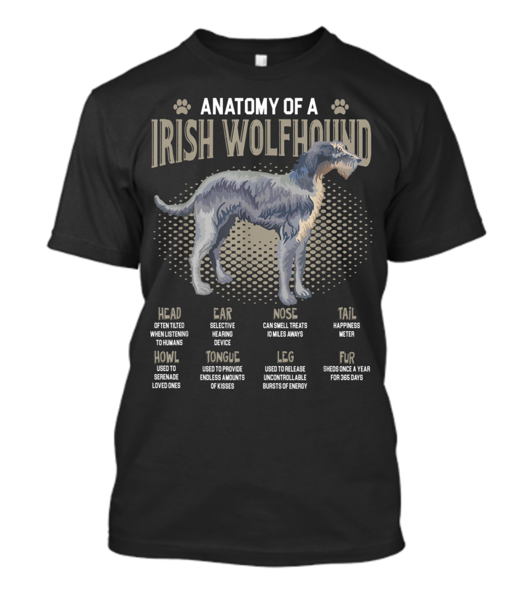 Anatomy Of An Irish Wolfhound Head Ear Nose Tail Howl Tongue Leg Fur T-Shirt