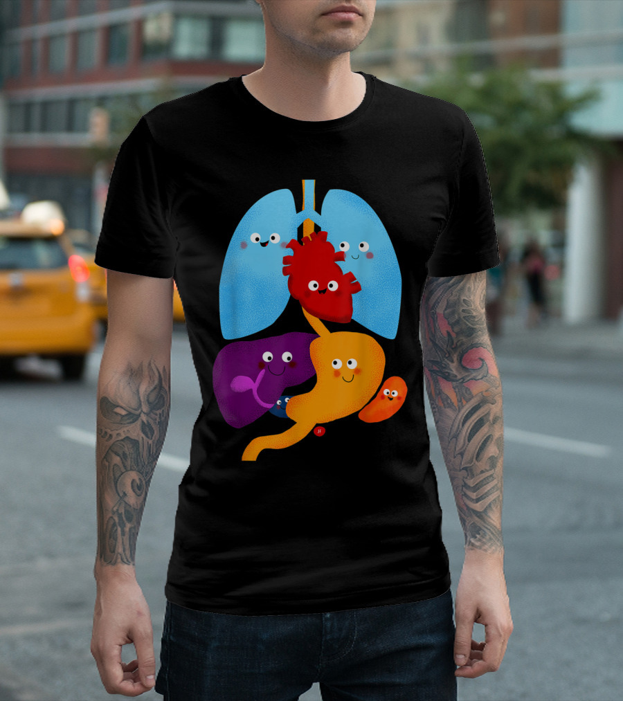 Happy Anatomy Heart Lung Cute Cartoon Organs T-Shirt