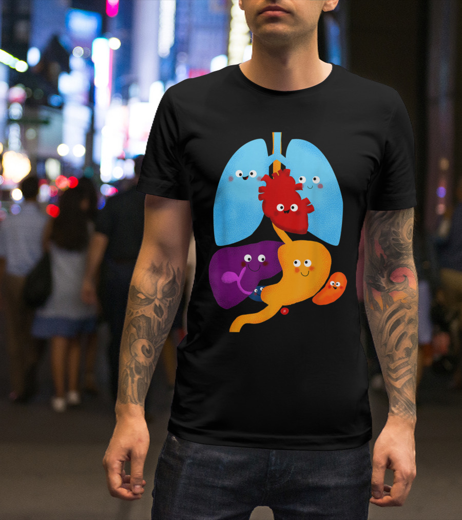 Happy Anatomy Heart Lung Cute Cartoon Organs T-Shirt