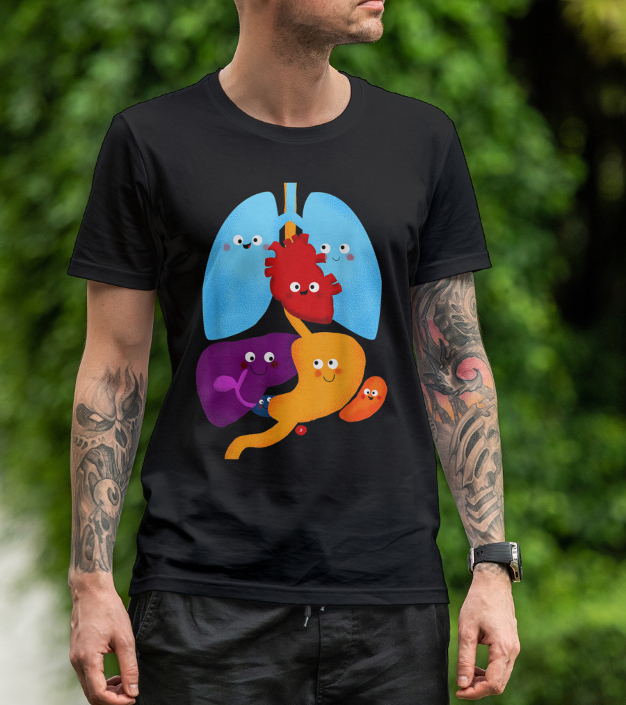 Happy Anatomy Heart Lung Cute Cartoon Organs T-Shirt