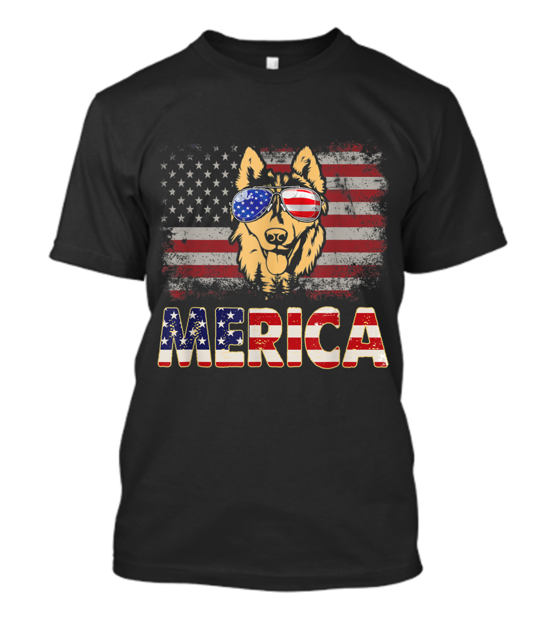 Husky Dog With American Flag Sunglasses Merica 4th Of July T-Shirt