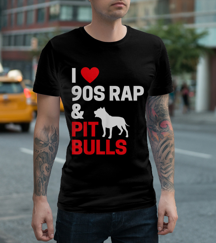 I Love 90s Rap Music and Pit Bulls Iconic Hip Hop Era T-Shirt