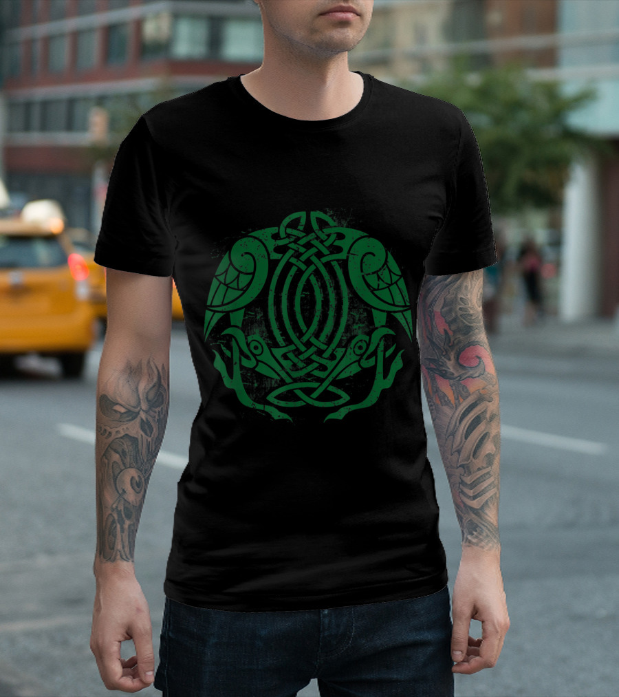 Ancient Celtic Mythological Symbol of Eagle with Intricate Knotwork and Twin Art Nouveau Birds T-Shirt