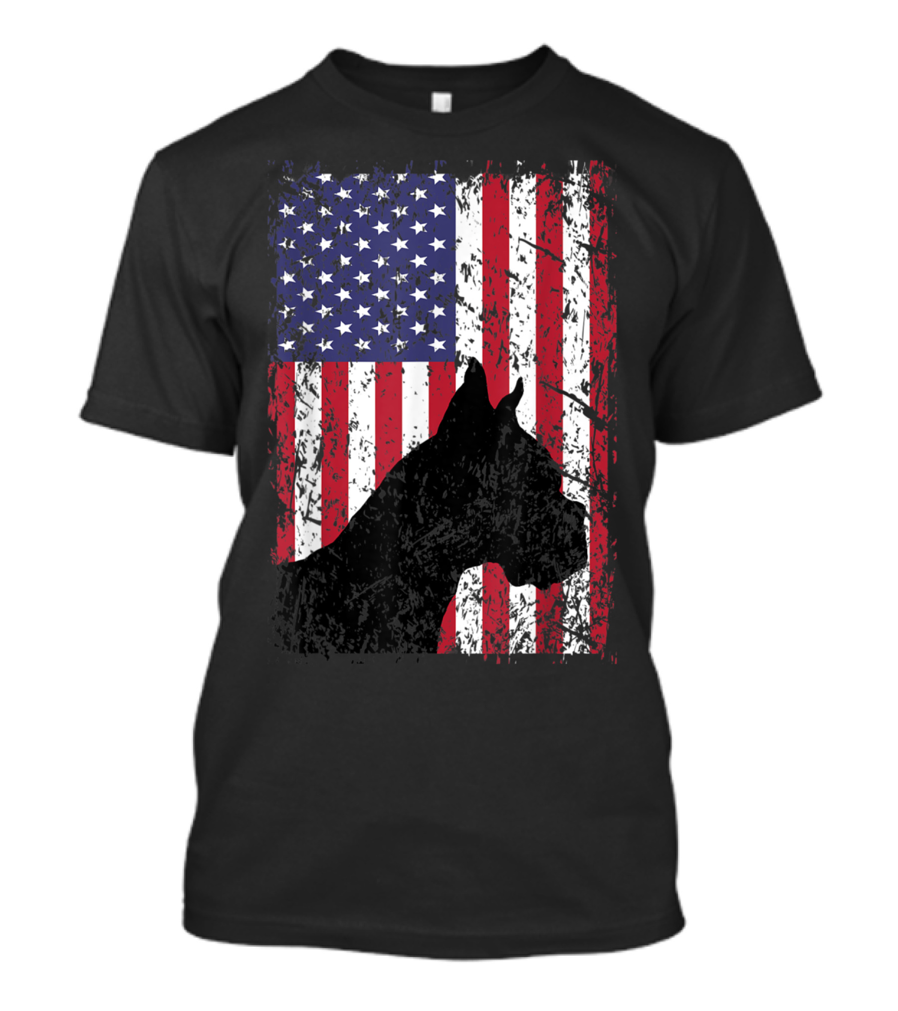 Boxer Dog Silhouette With Distressed American Flag For 4th Of July In Red White And Blue T-Shirt