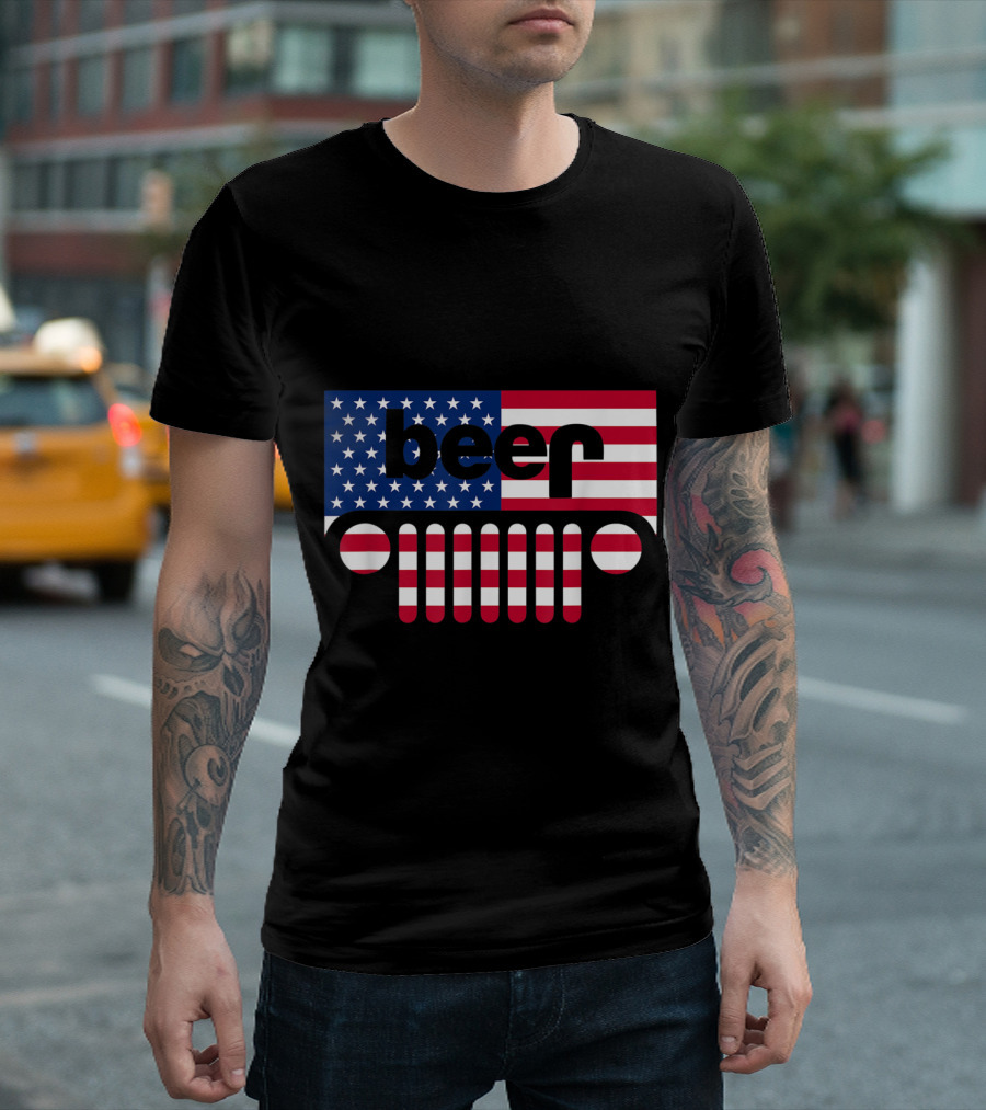 Beer-Inspired American Flag Jeep Grille T-Shirt