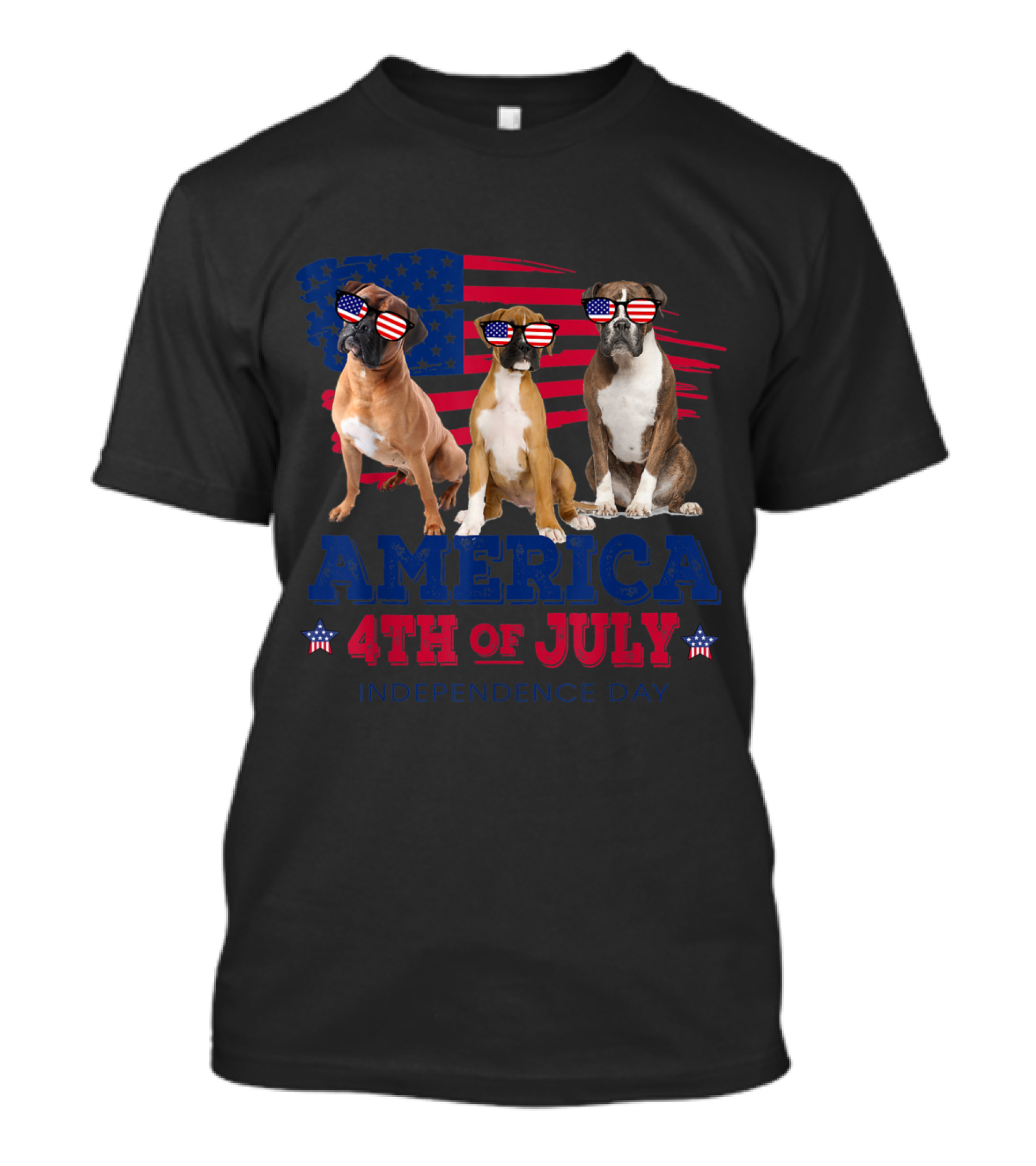 Boxer Dogs With American Flag Sunglasses America 4th Of July Independence Day T-Shirt