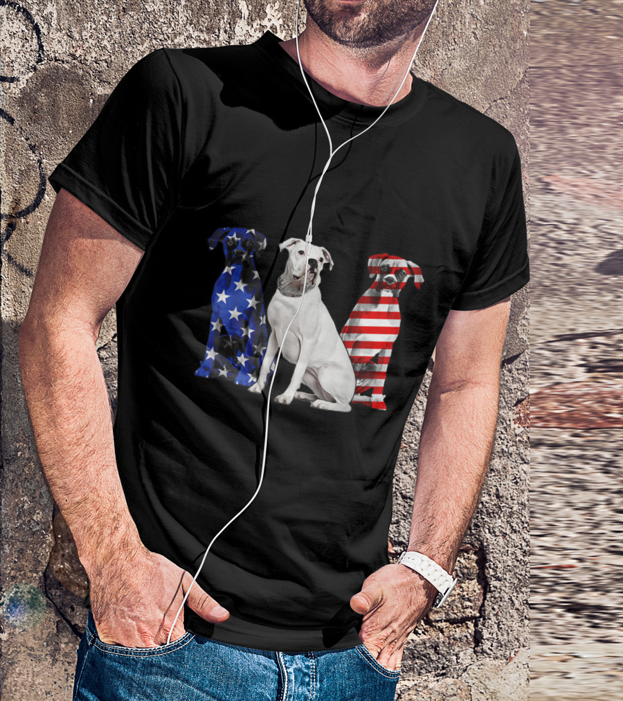Boxer Dogs In American Flag Patterns For 4th Of July T-Shirt