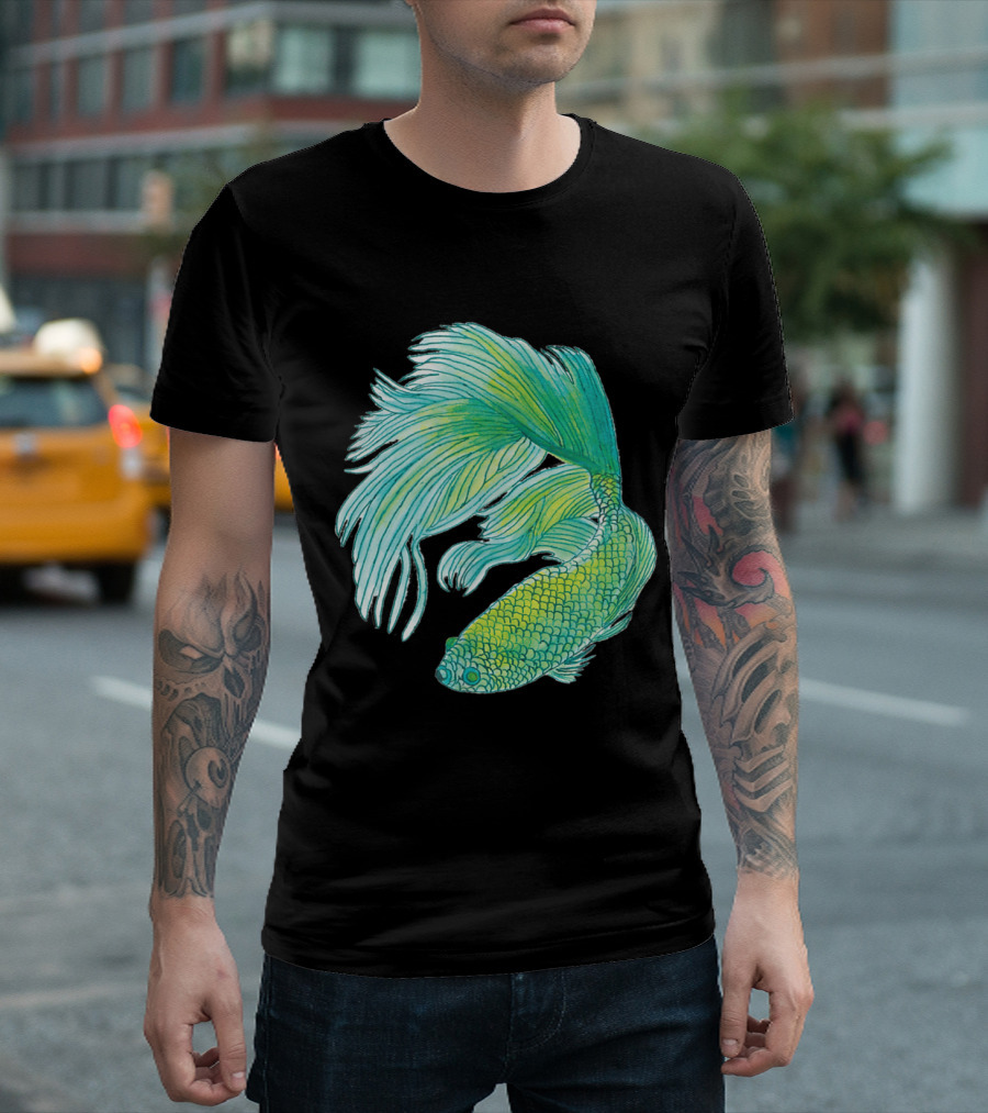 I Love Green Betta Fish with Beautiful Flowing Fins T-Shirt