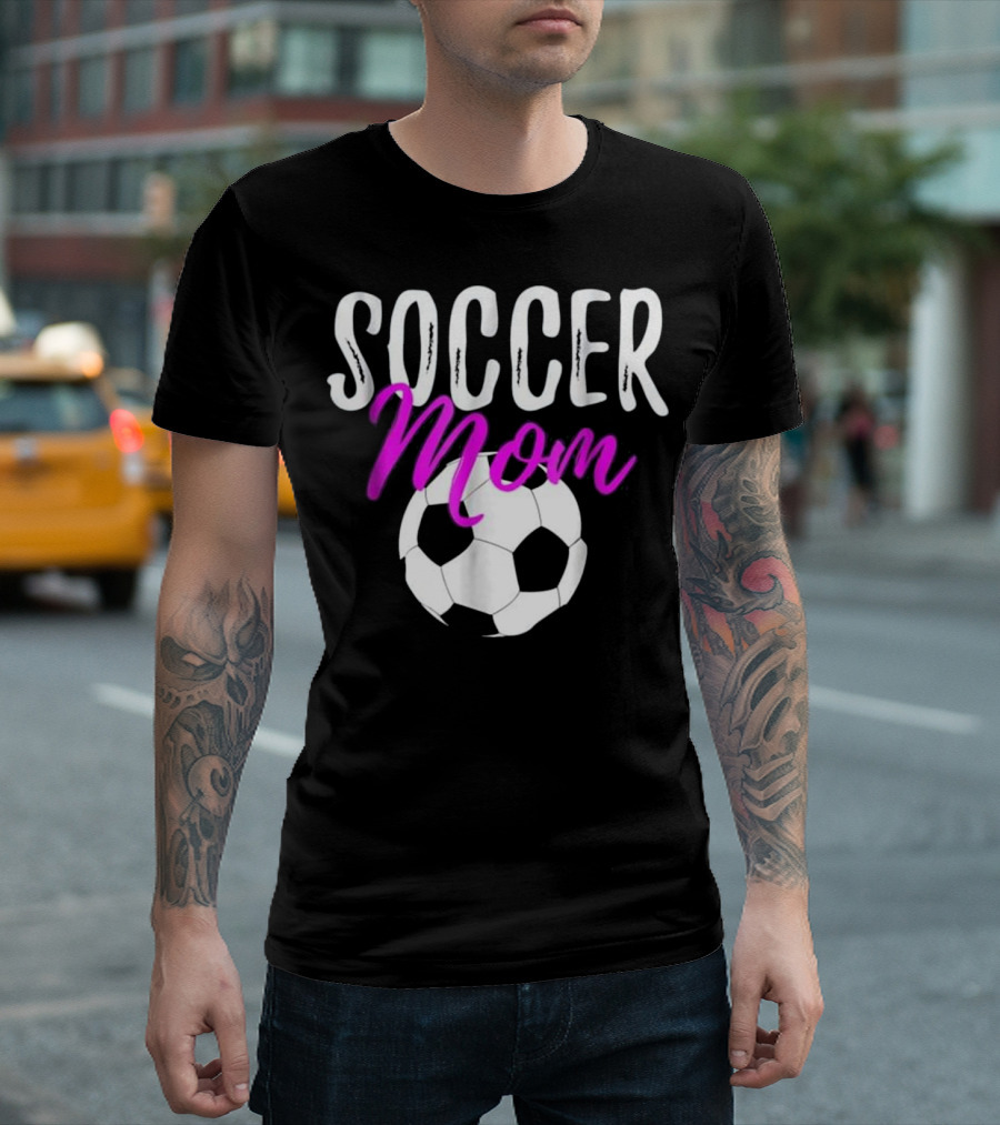 Soccer Mom Funny with Bold Pink Text Soccer Ball T-Shirt