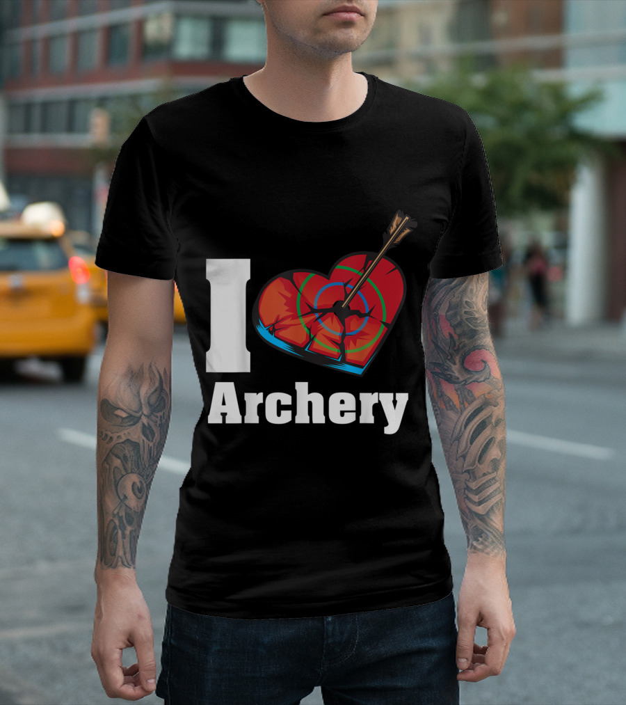 I Love Archery Heart Target with Arrow in Funny Bow T-Shirt