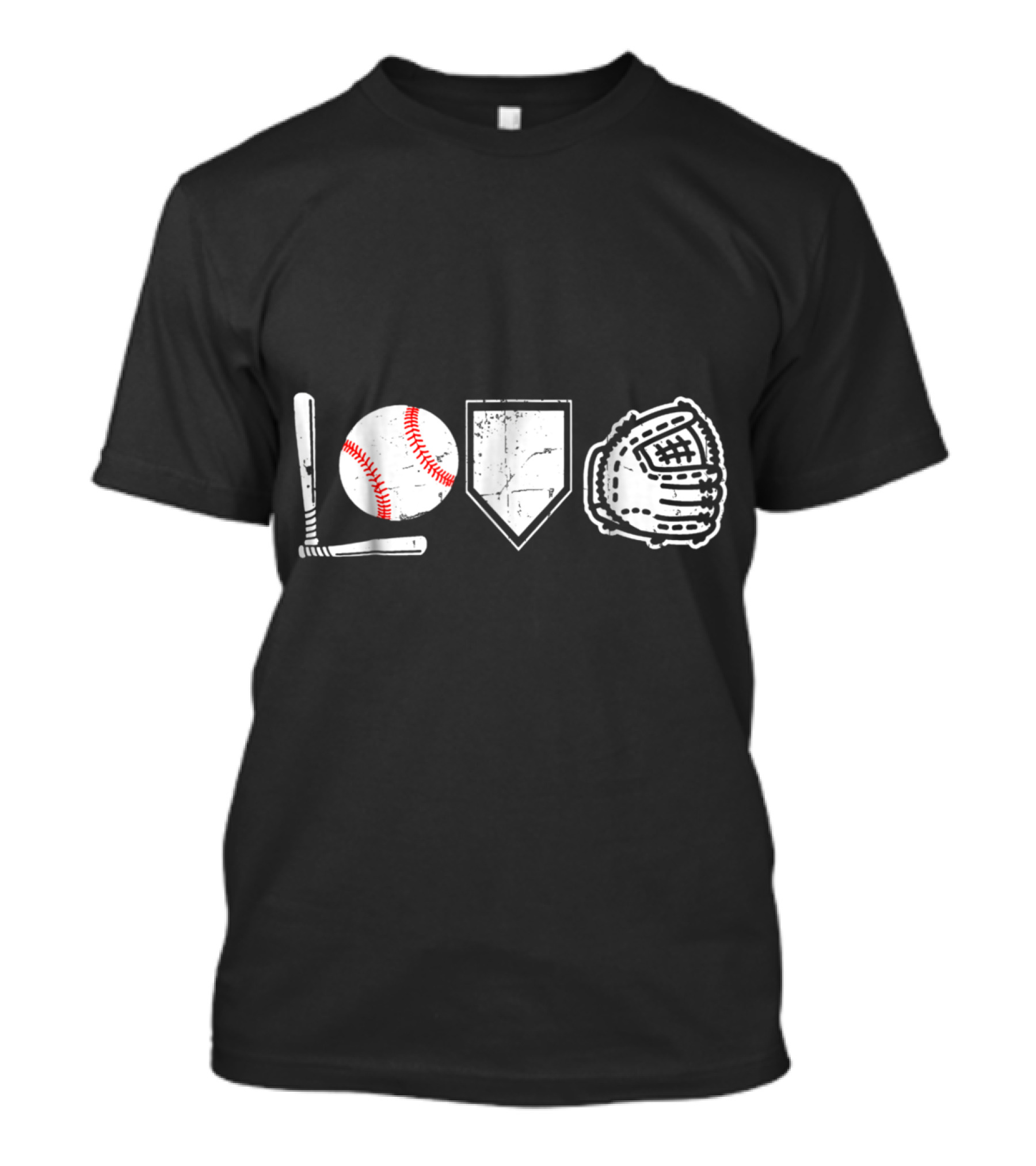 Love Baseball Bat Ball Home Plate Glove T-Shirt