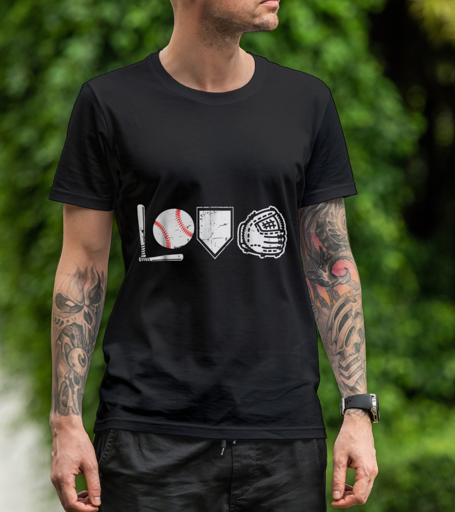 Love Baseball Bat Ball Home Plate Glove T-Shirt