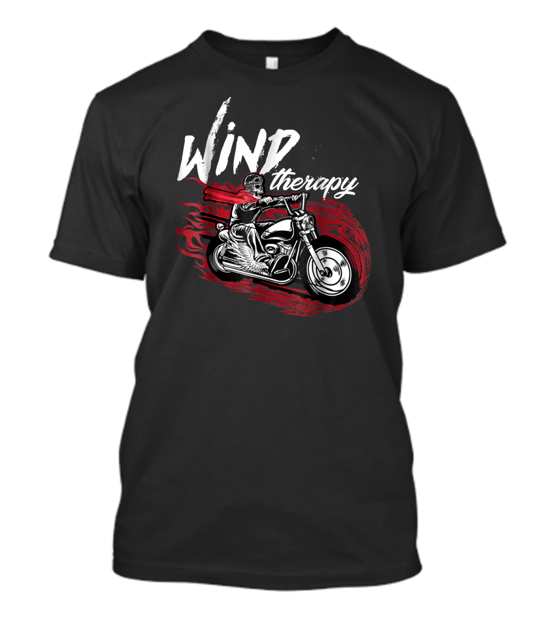 Wind Therapy Motorbike Skeleton Rider Flames T-Shirt