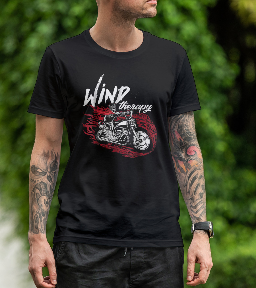 Wind Therapy Motorbike Skeleton Rider Flames T-Shirt
