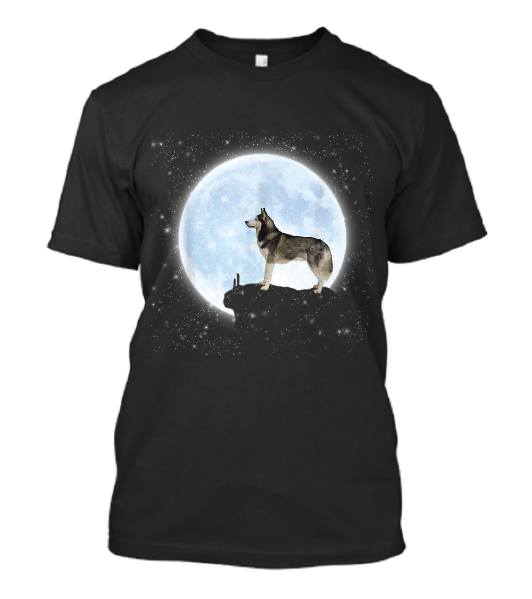 Moonlit Husky Dog Howling At Full Moon Parody Wolf Scene T-Shirt