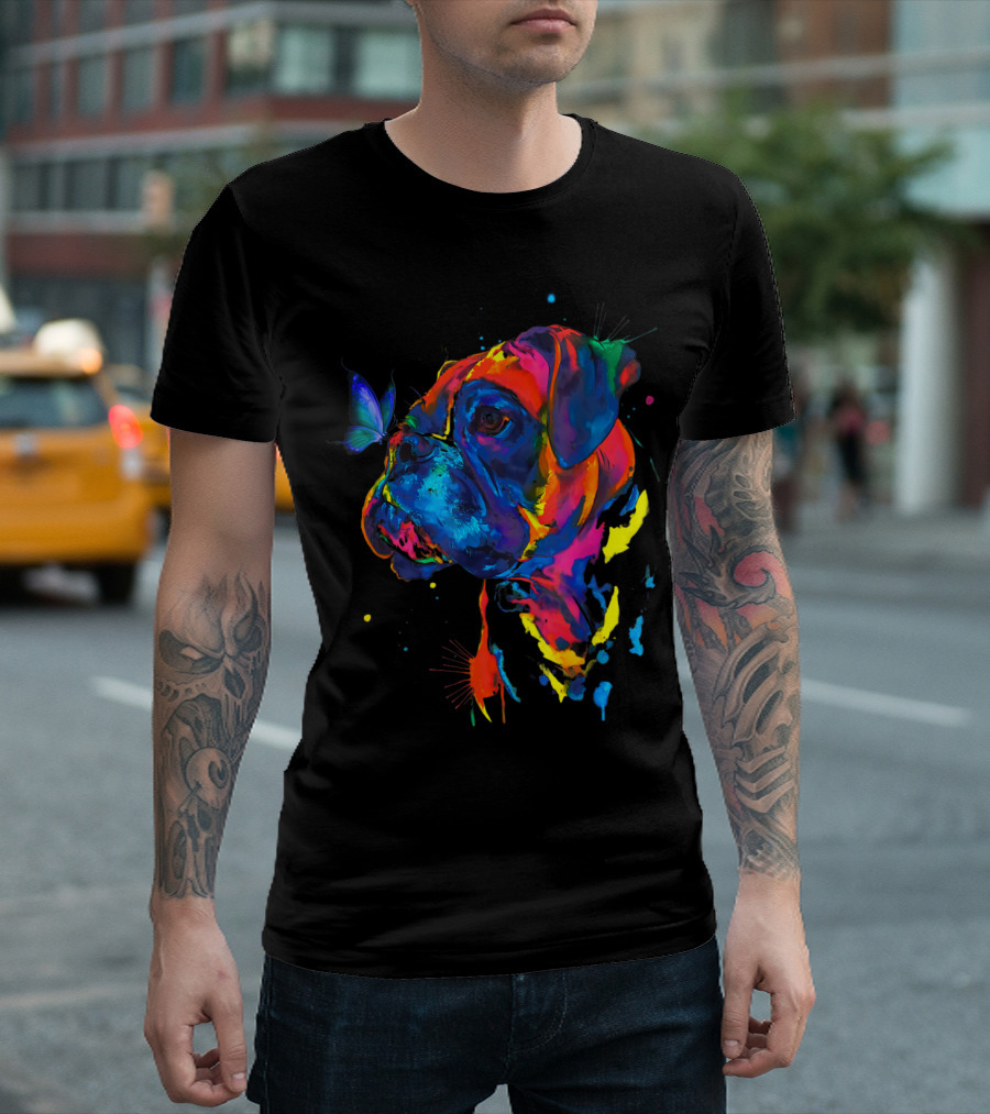 Boxer And Butterfly Vibrant Color Splash T-Shirt