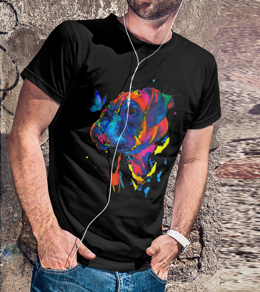 Boxer And Butterfly Vibrant Color Splash T-Shirt