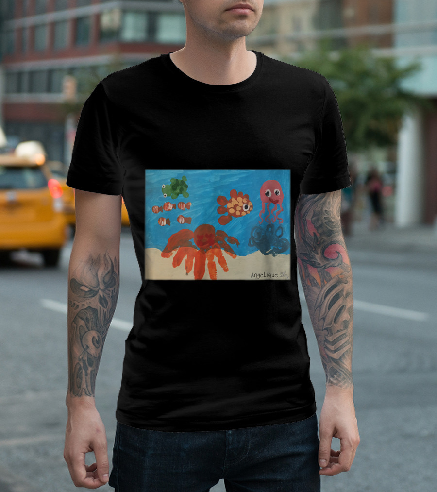 Angelique's Unique Under Water Fish Turtle Oc Crab Jellyfish Clownfish Ocean Blue T-Shirt