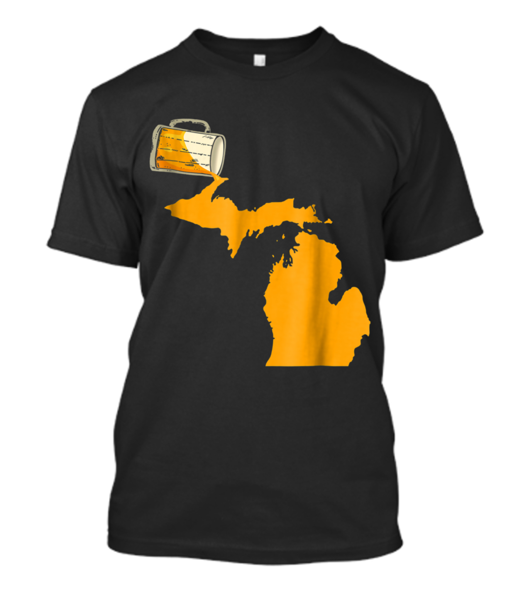I Love Beer Pouring Over Map Of Michigan USA Funny Pat T-Shirt
