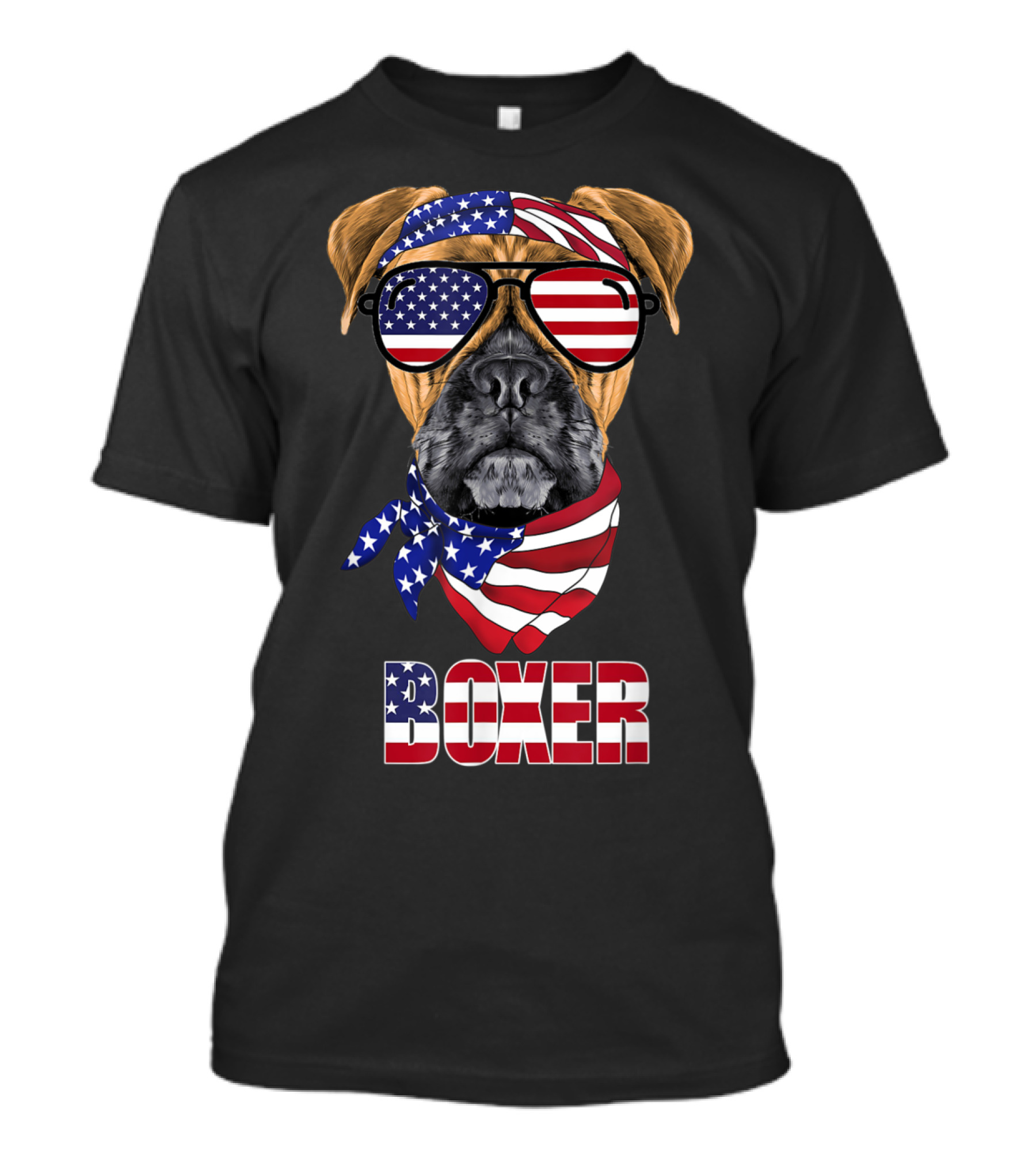 Boxer Dog With American Flag Bandana And Sunglasses T-Shirt