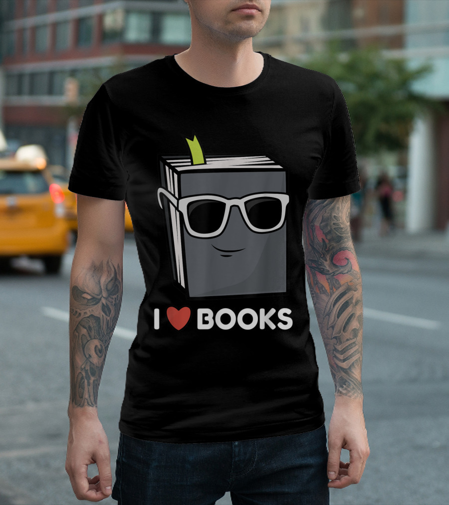 I Love Books Reading Lovers Fun Cool Book Character with Sunglasses T-Shirt