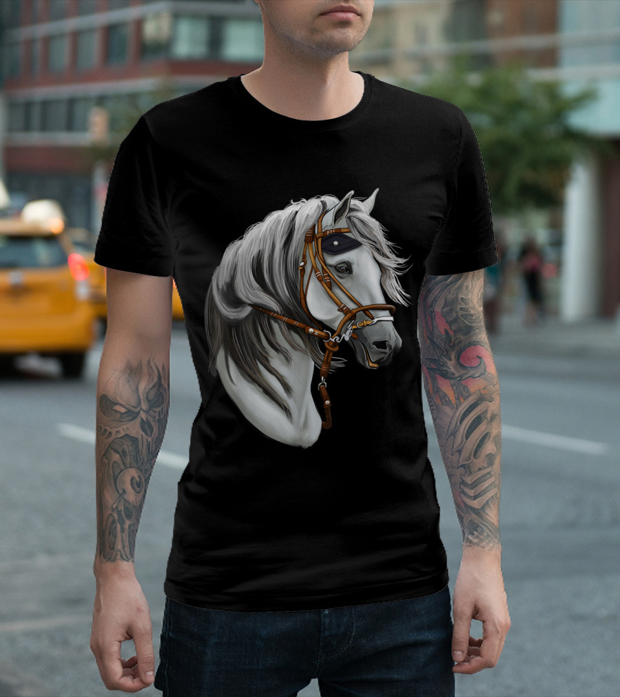 Animated Grey Horse Head With Bridle T-Shirt