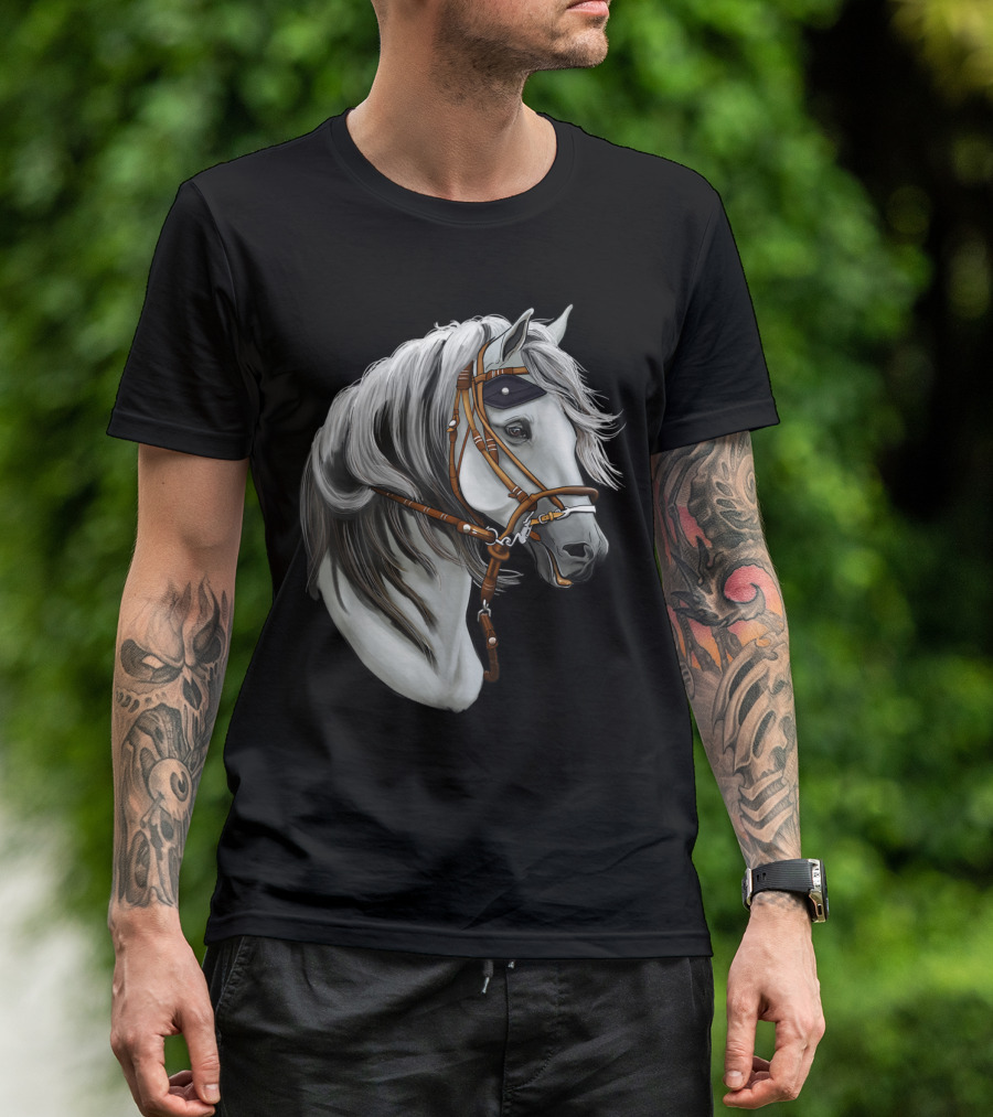 Animated Grey Horse Head With Bridle T-Shirt