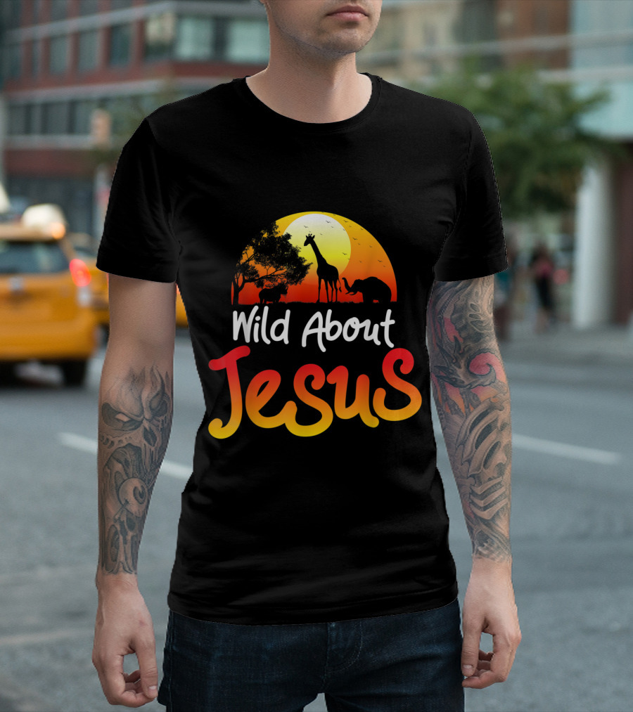 Wild About Jesus African Savanna Silhouette Giraffe Elephant Sunset T-Shirt