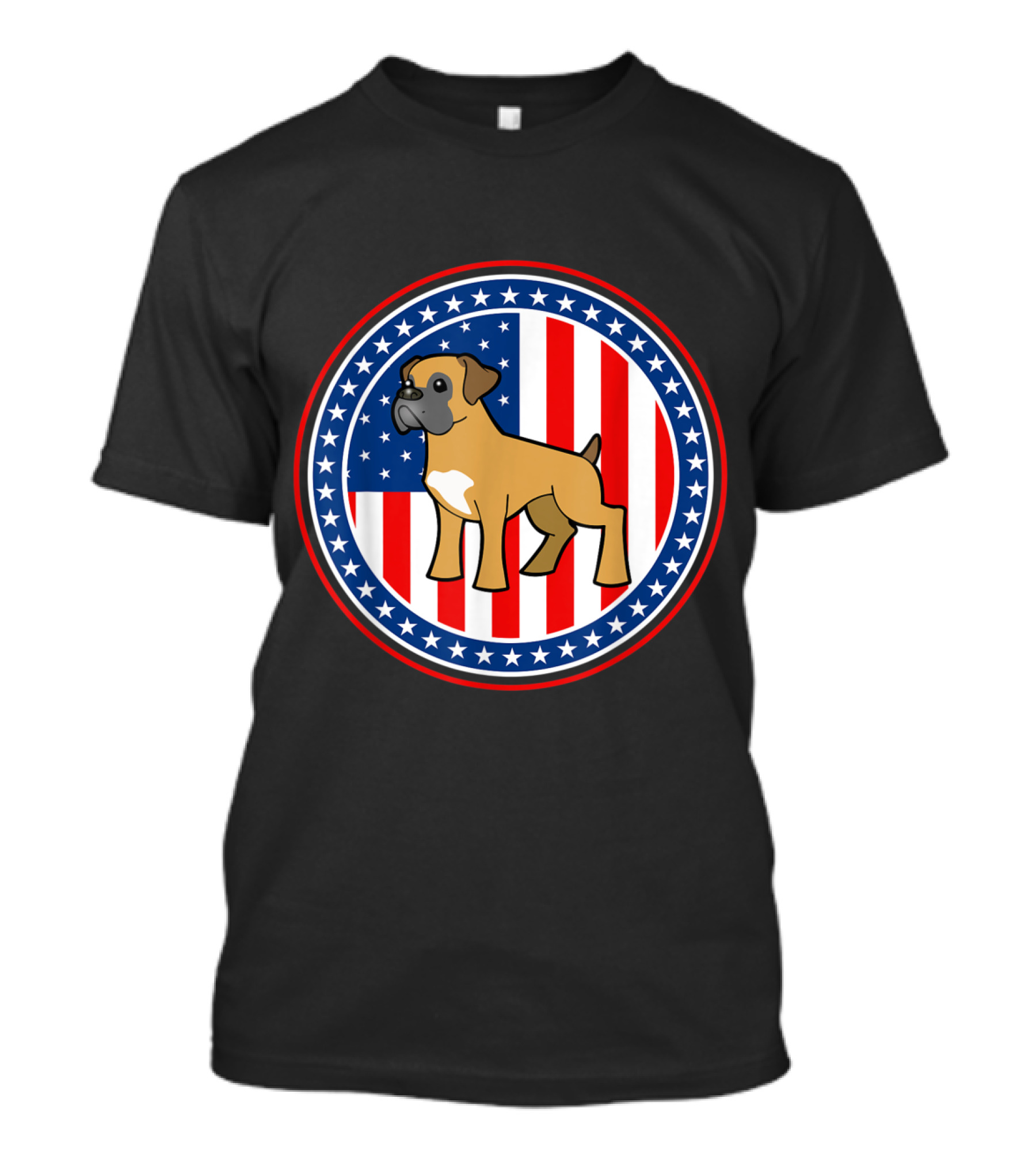 Boxer Dog American Flag 4th Of July Stars And Stripes Circular Emblem T-Shirt